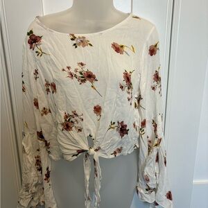 Altar'd State White Floral Tie-Front Blouse